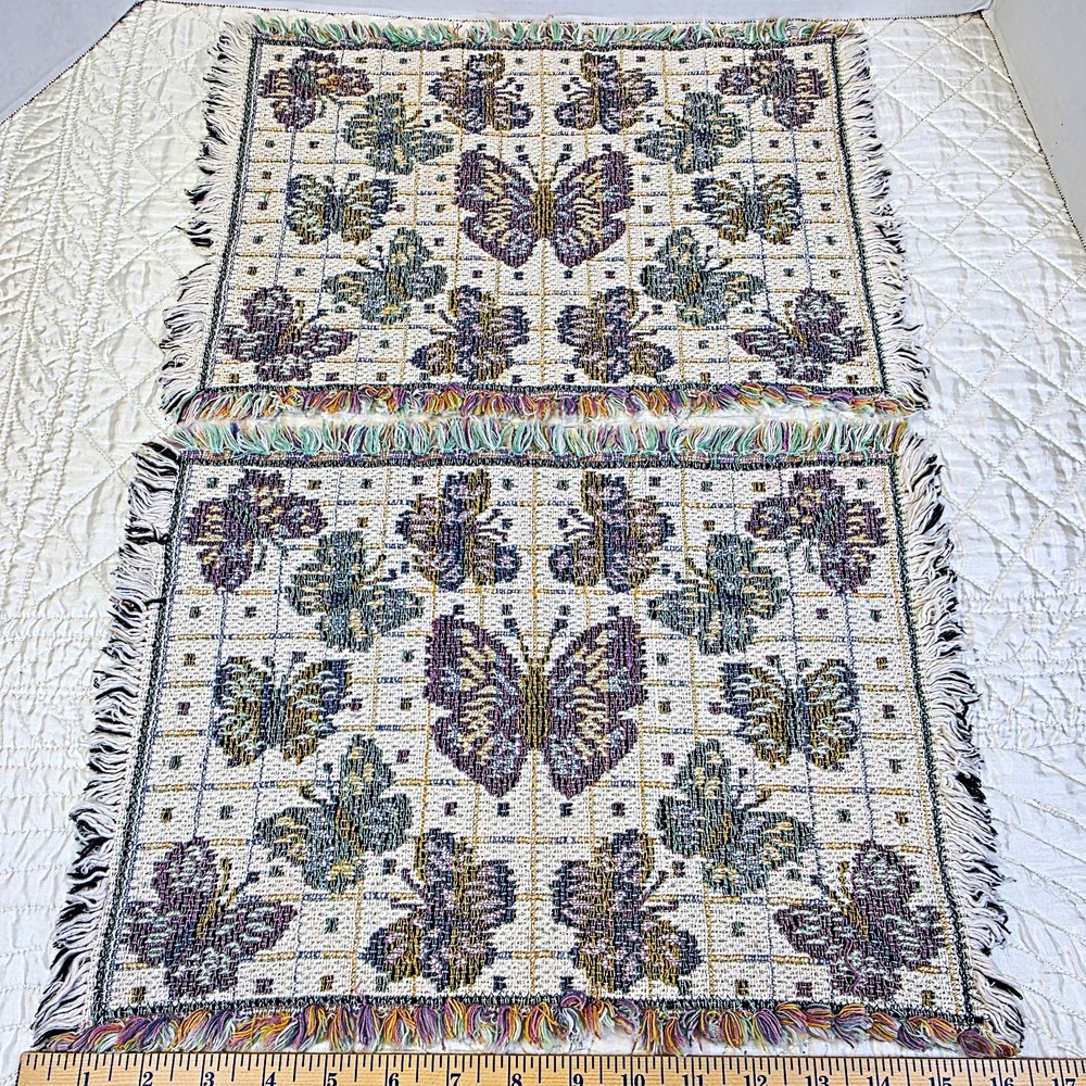 Lot Of 2 Vintage Woven Butterfly Placemats Cottagecore Fairycore Whimsy Granny
